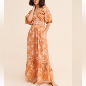 Free People Golden Hour Floral Maxi Dress with Puff Sleeves in size xs